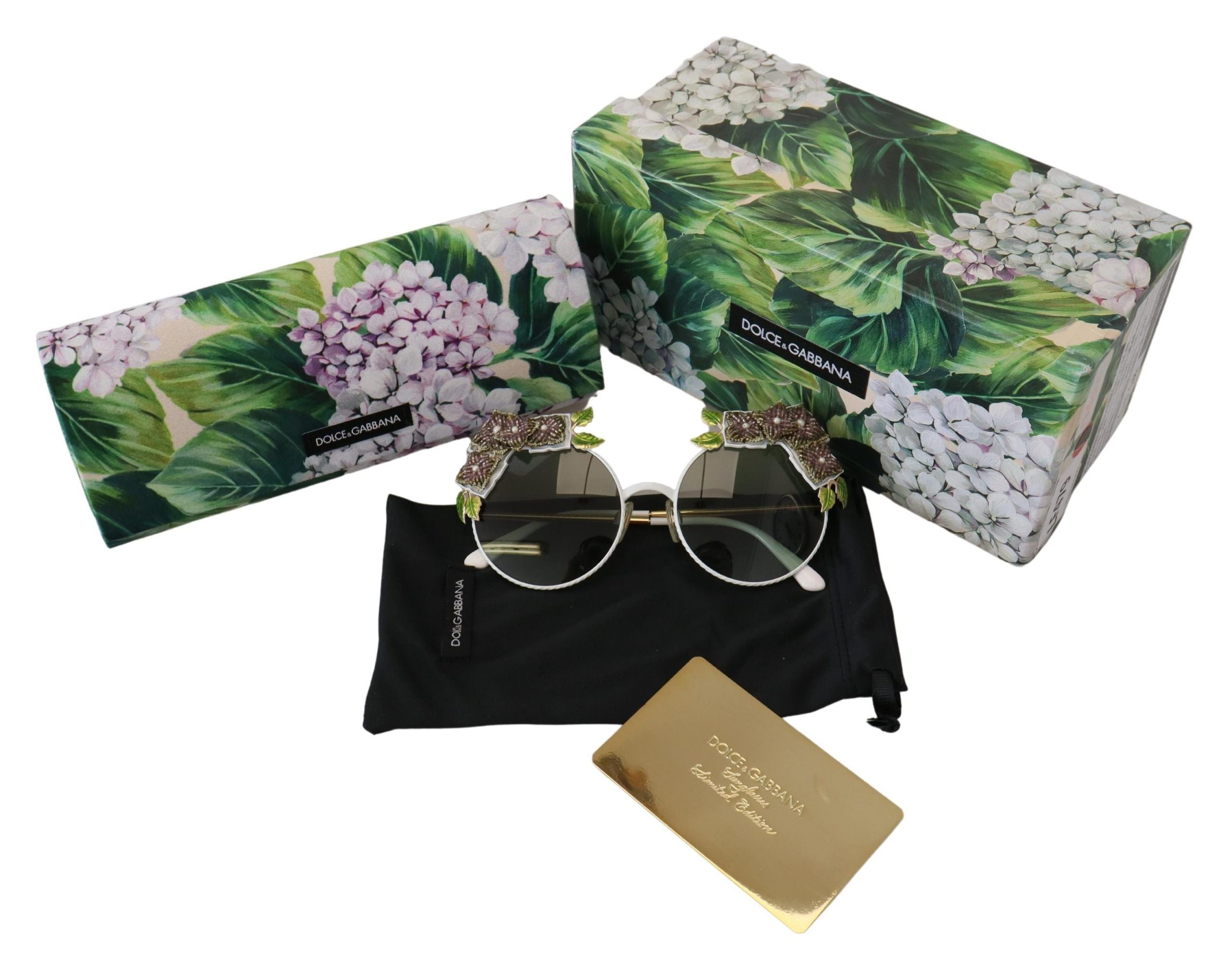 Dolce & Gabbana Elegant Floral Embellished Gold Sunglasses