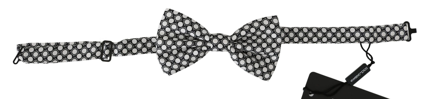 Dolce & Gabbana Men Black White Circles Adjustable Neck Papillon Bow Tie