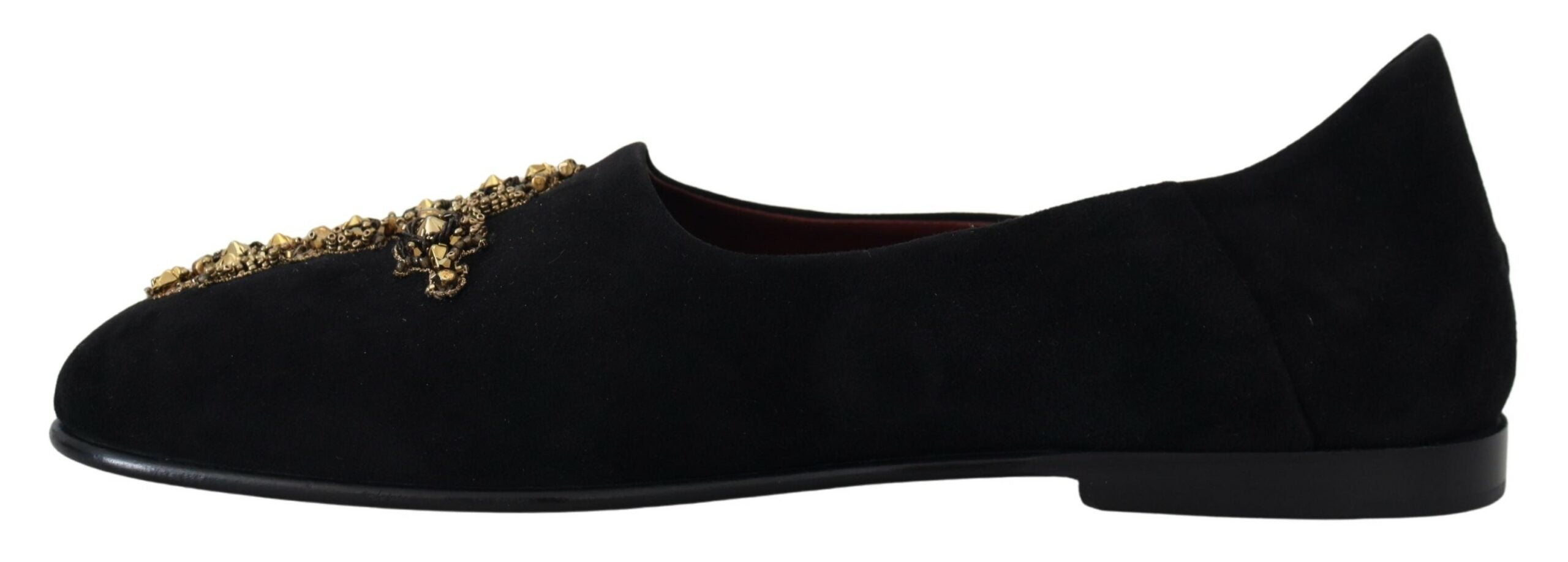 Dolce & Gabbana Black Gold Crystal Sequined Loafers