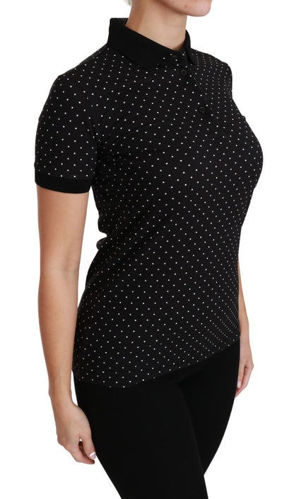Dolce & Gabbana Black Dotted Collared Polo Shirt Cotton Top