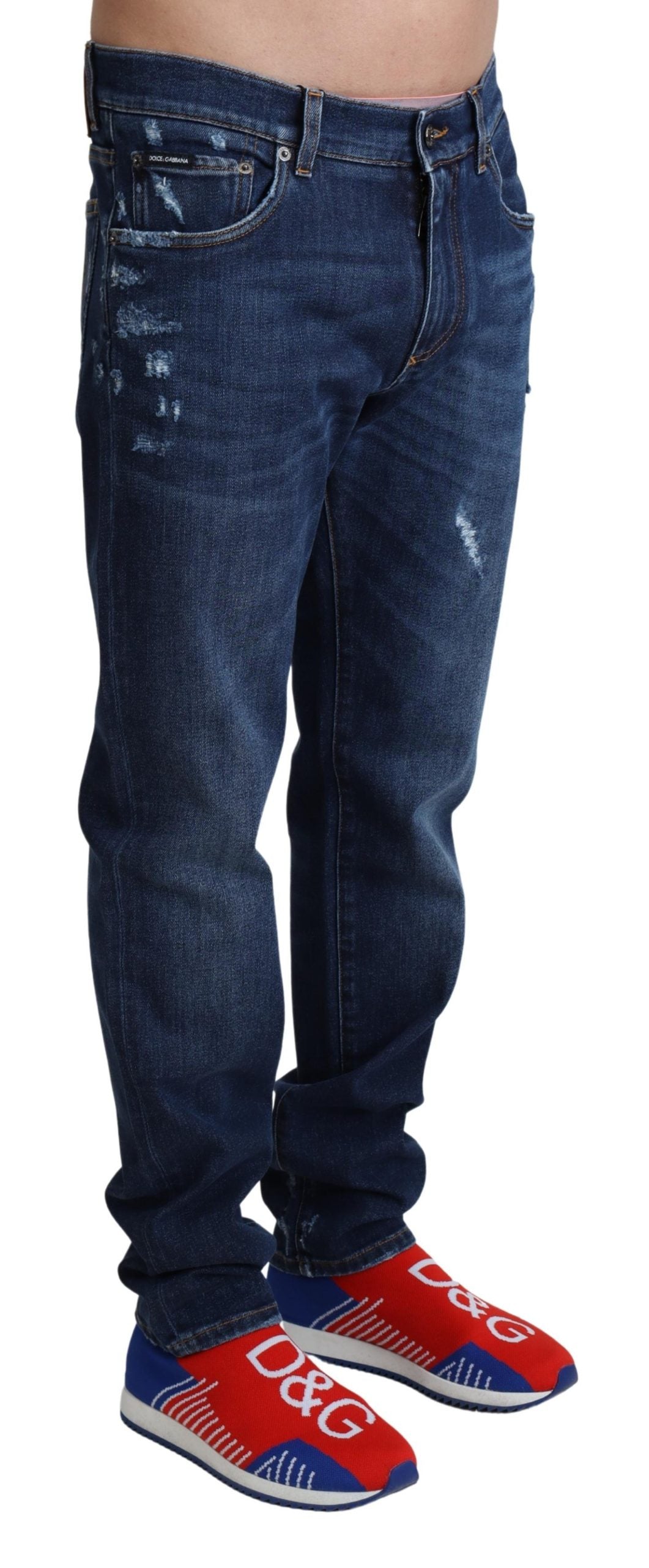 Blue DG Logo Denim Men Cotton Stretch Jeans