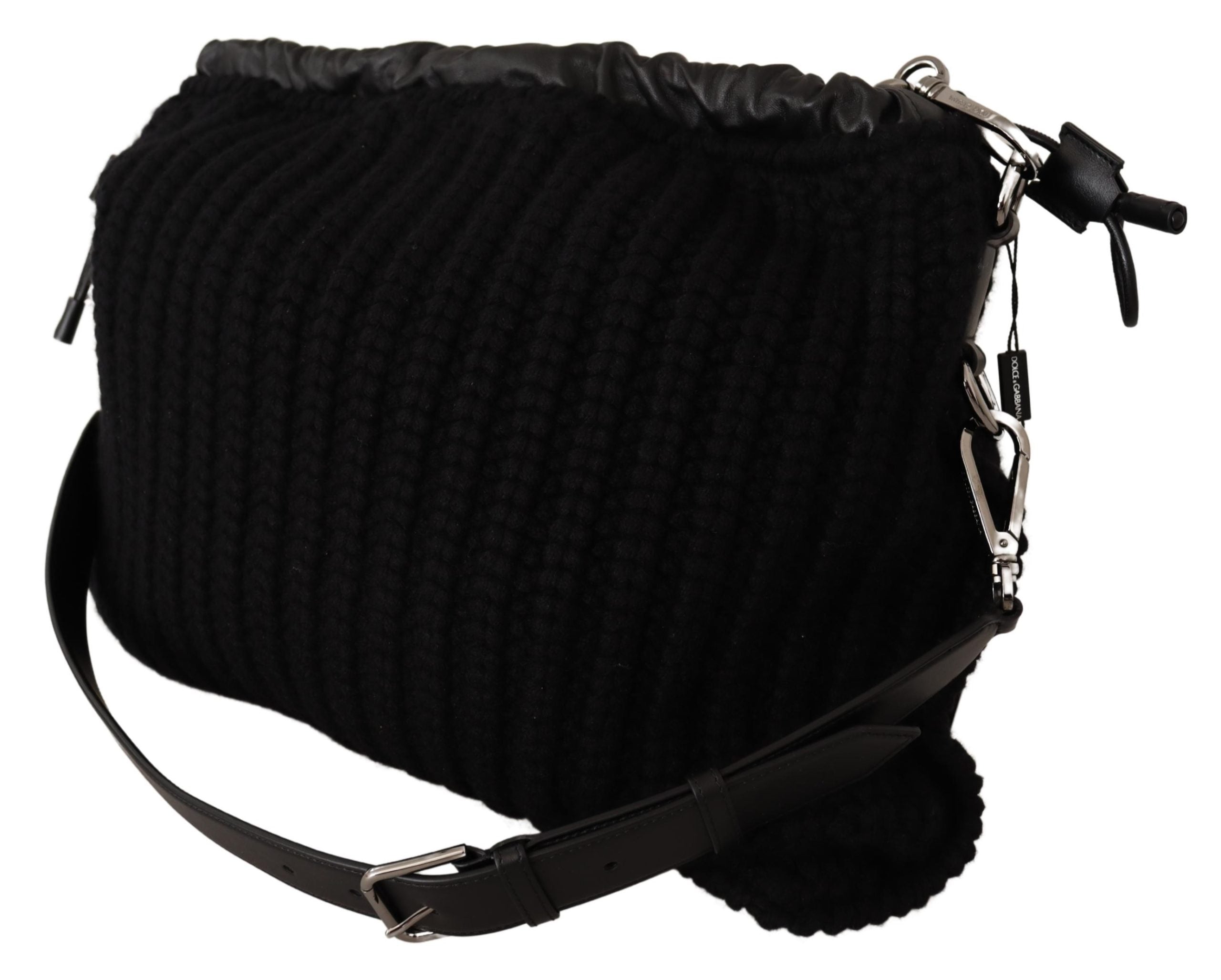 DOLCE & GABBANA Black Cashmere Knitted Shoulder Crossbody Bag