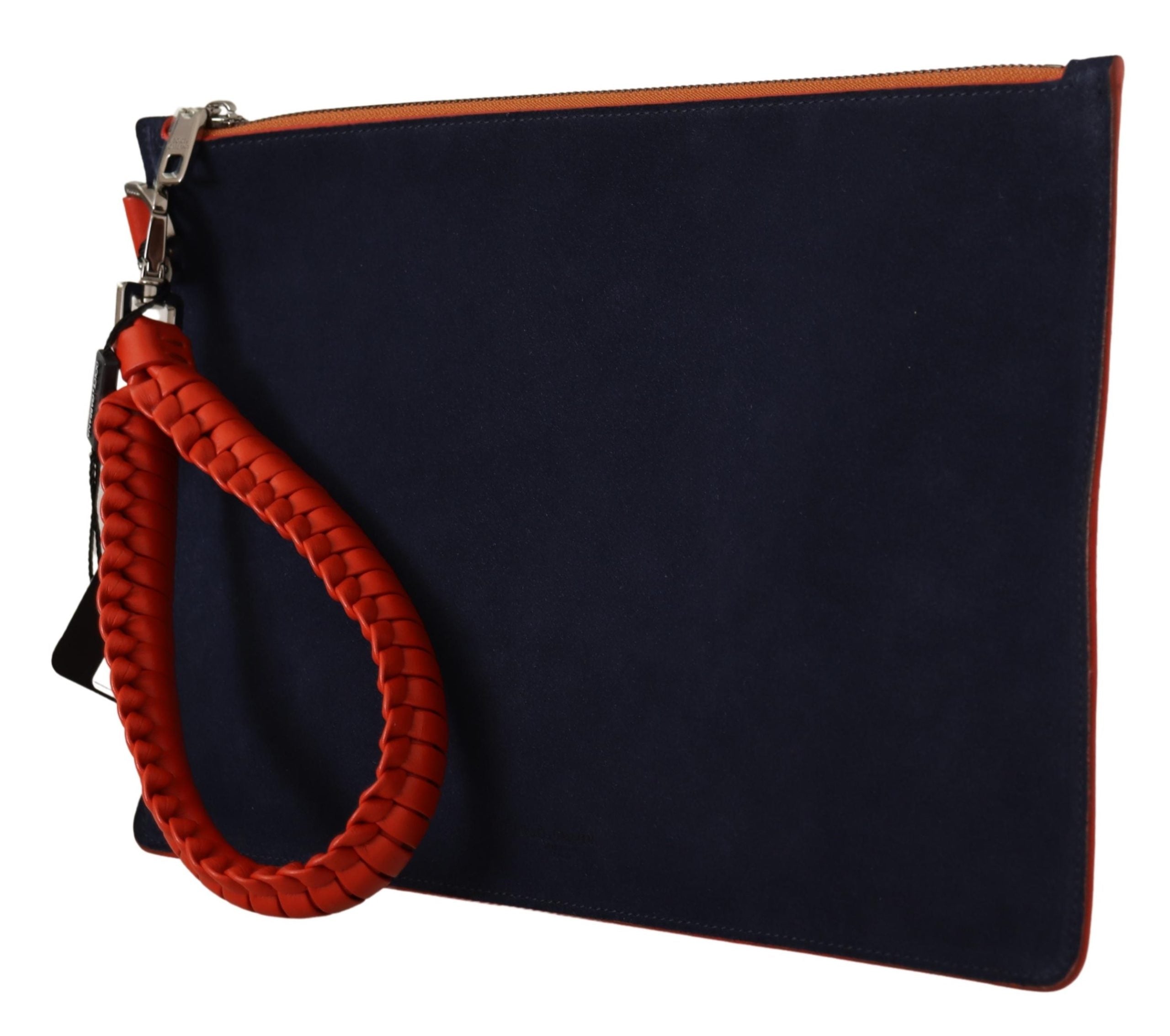 Orange Calf Leather Flat Pouch Wrist Strap Indigo Bag