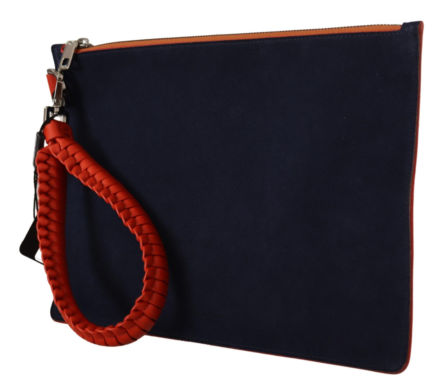 Orange Calf Leather Flat Pouch Wrist Strap Indigo Bag