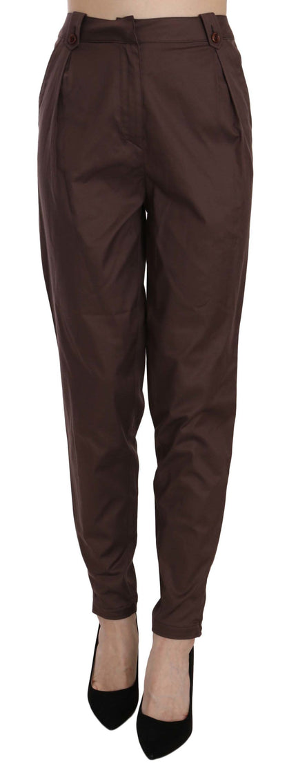 Just Cavalli Brown High Waist Tapered Formal Trousers Pants