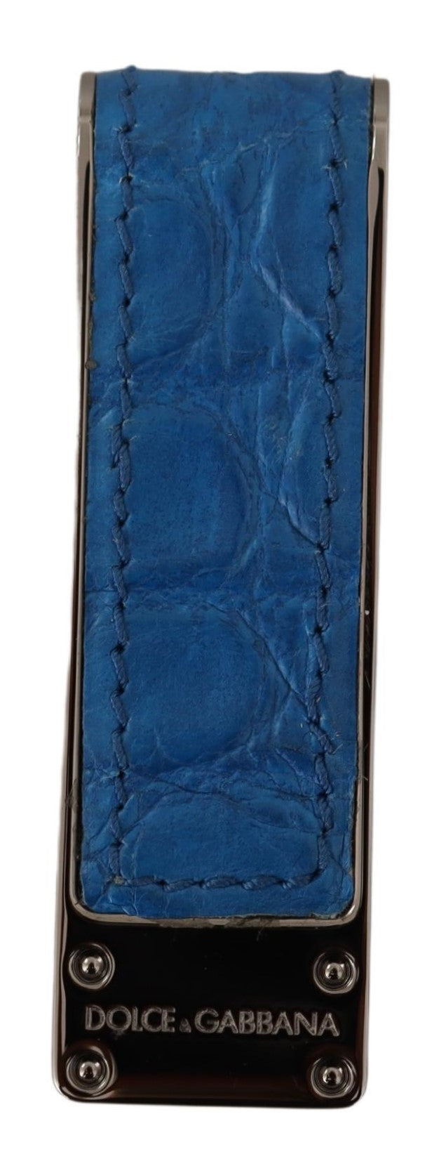 Blue Leather Silver Brass Mens Cash Clasp Money Clip