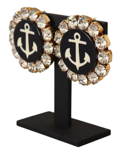 Gold Sailor Clear Crystal Clip On Earrings