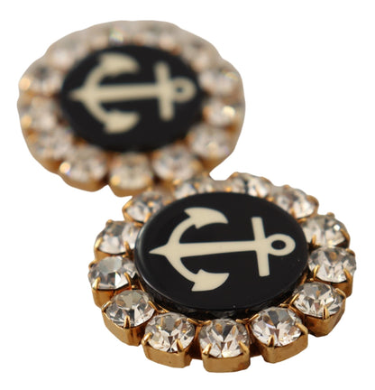 Gold Sailor Clear Crystal Clip On Earrings