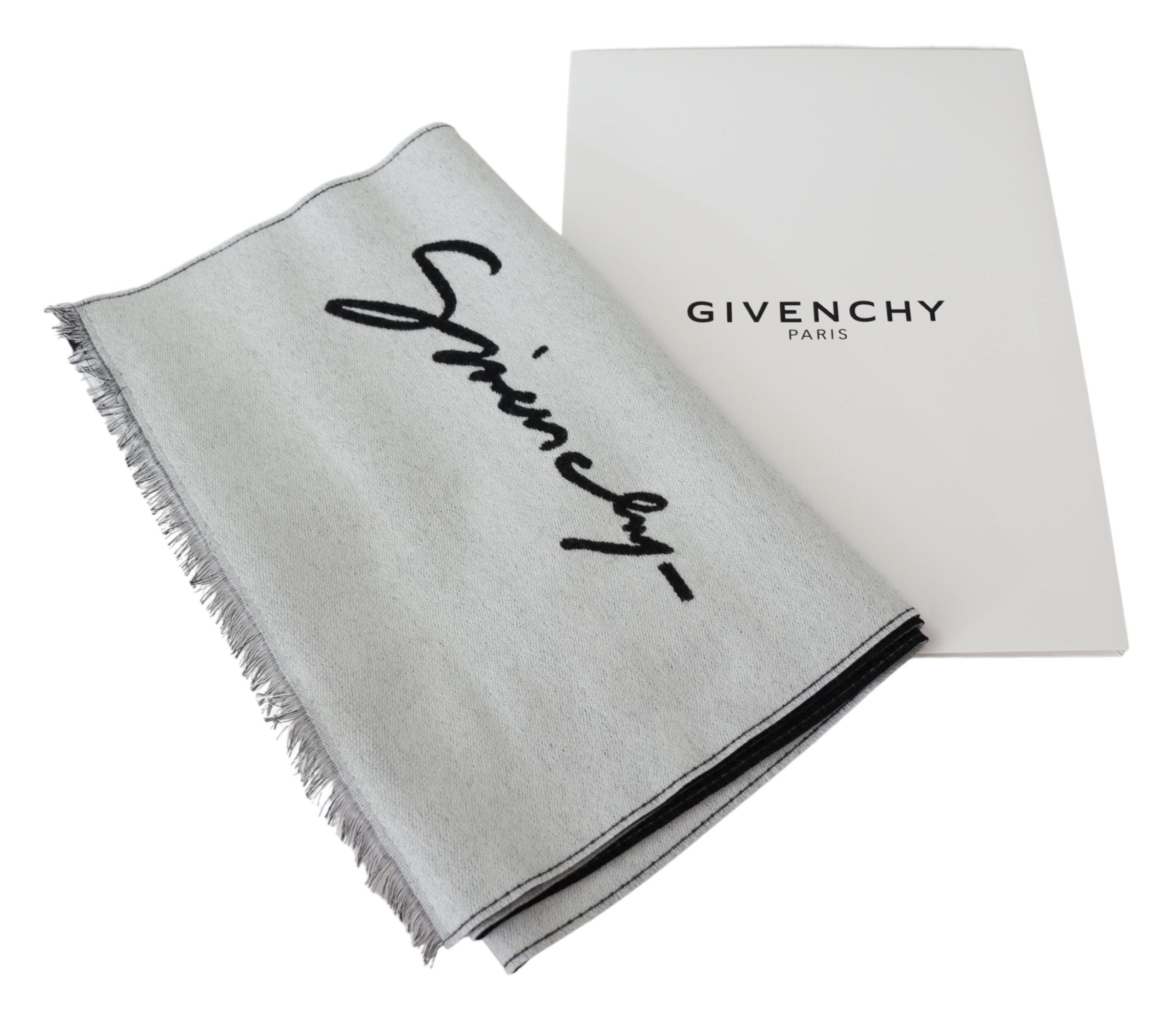 Givenchy Elegant Monochrome Wool-Silk Blend Scarf