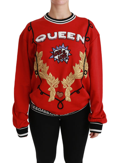 Dolce & Gabbana Red Queen Sequined Love Pullover Sweater