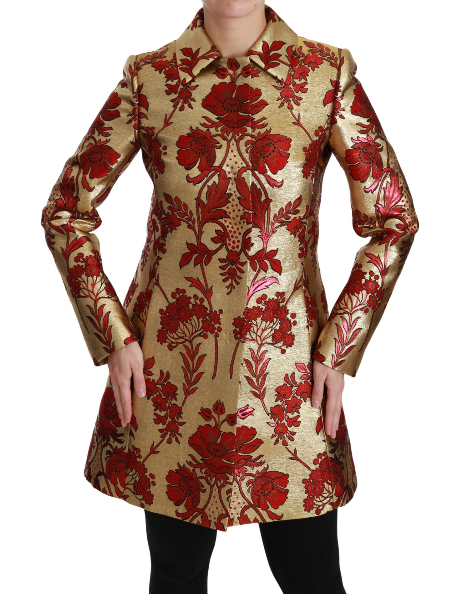 Dolce & Gabbana Red Gold Floral Brocade Cape Coat Jacket