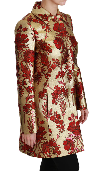 Dolce & Gabbana Red Gold Floral Brocade Cape Coat Jacket