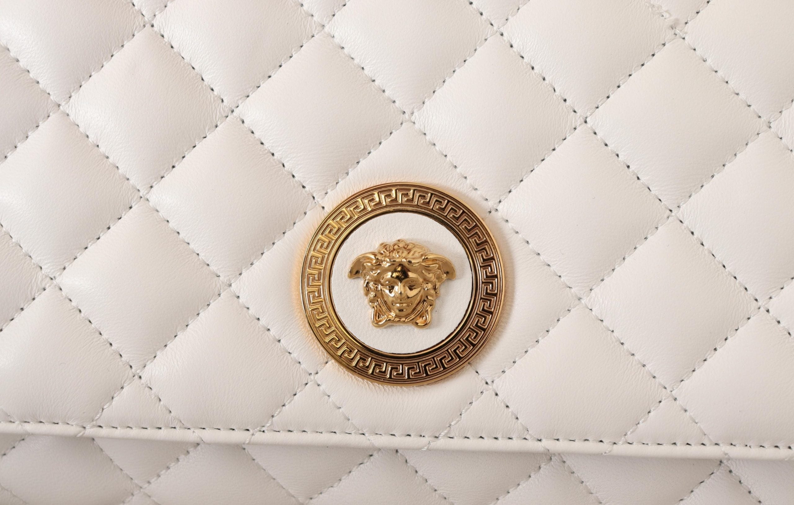 White Quilted Nappa Leather Medusa Shoulder Bag