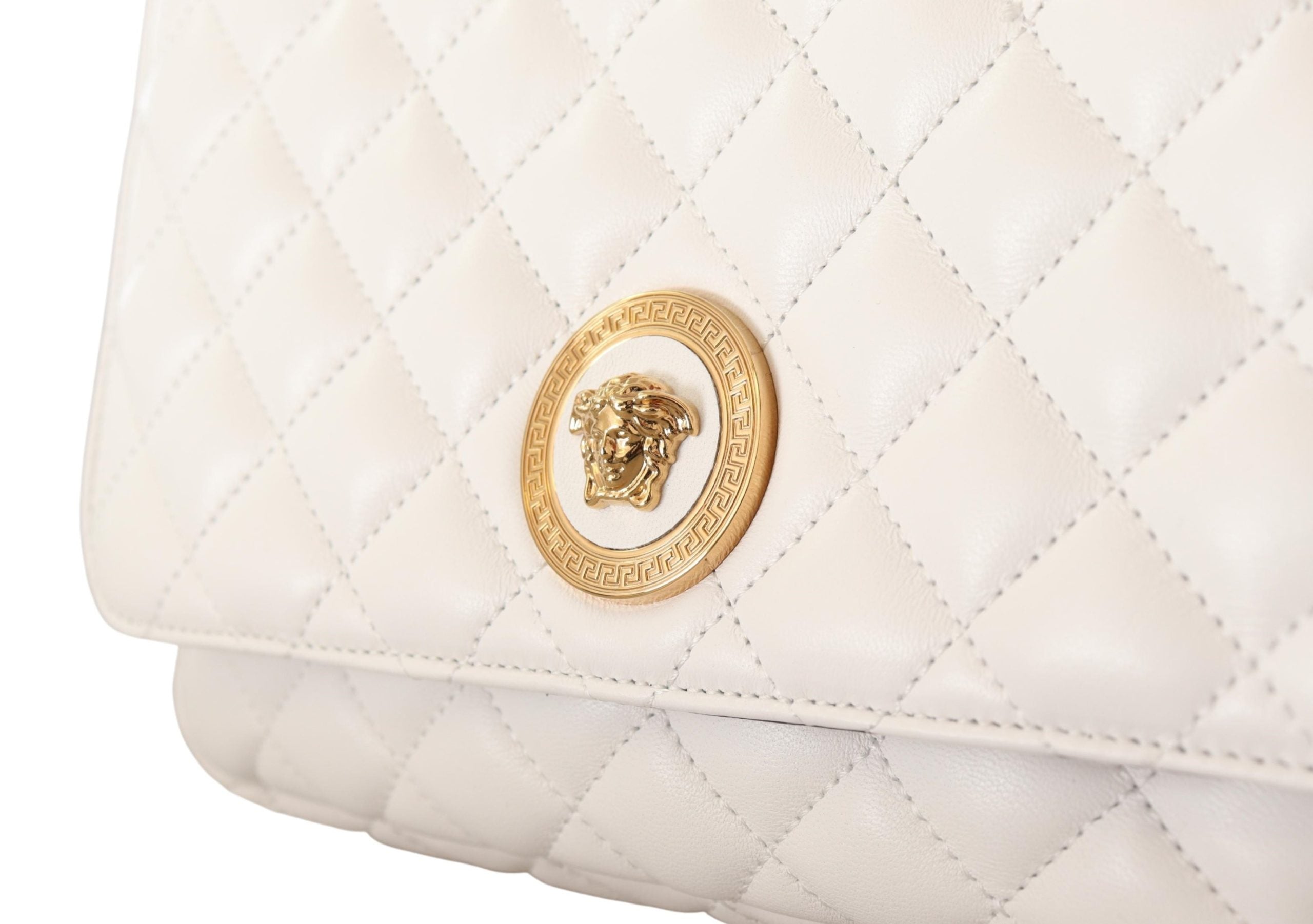 White Quilted Nappa Leather Medusa Shoulder Bag