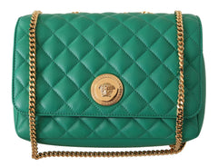 Versace Quilted Nappa Leather Medusa Green Shoulder Bag