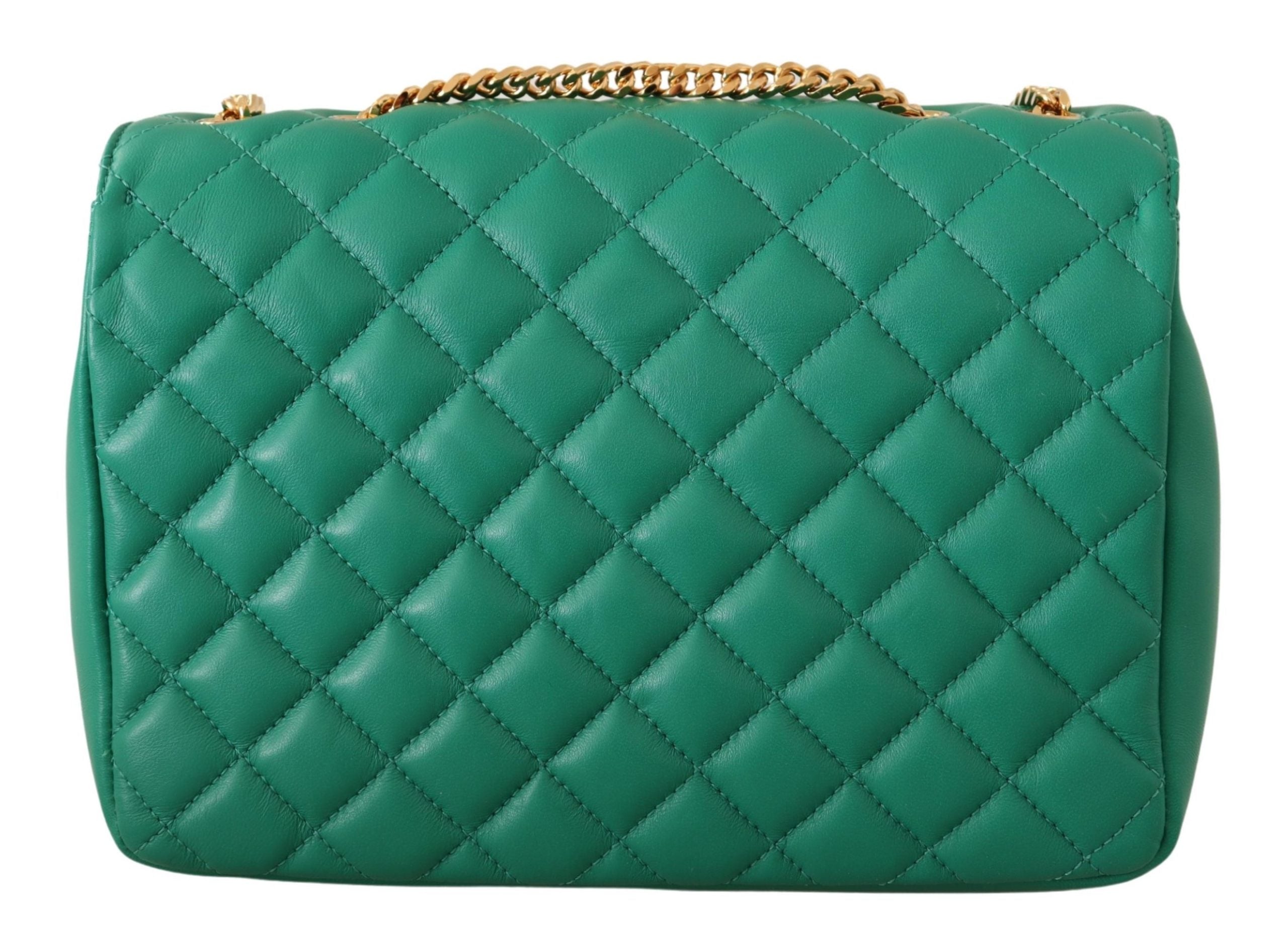 Versace Quilted Nappa Leather Medusa Green Shoulder Bag