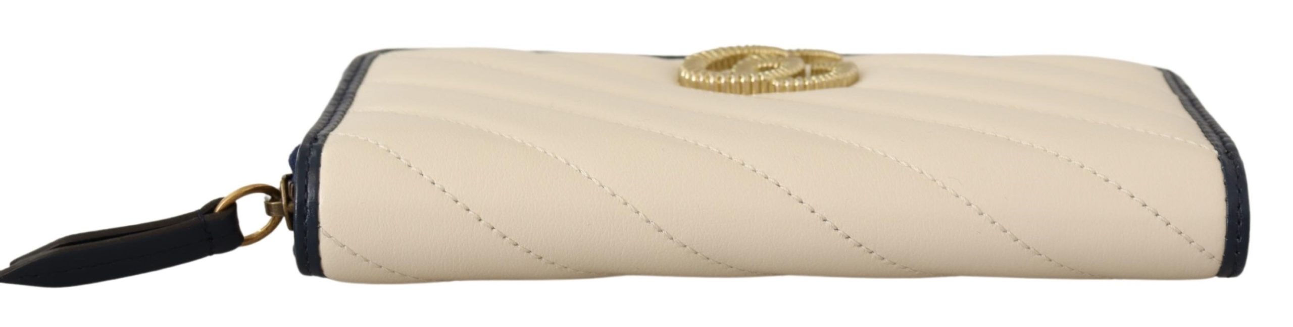 White & Blue Leather Marmont GG Torchon Zip Around Wallet