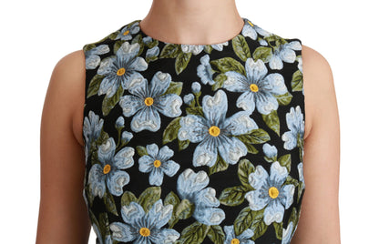 Dolce & Gabbana Blue Floral Brocade Gown Shift Dress
