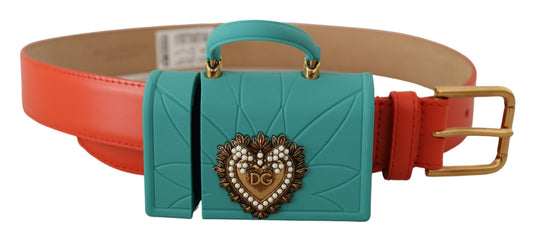 Dolce & Gabbana Orange Leather Devotion Heart Micro Bag Headphones Belt