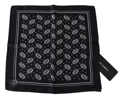 Dolce & Gabbana Black Patterned Square Scarf  Silk  Handkerchief