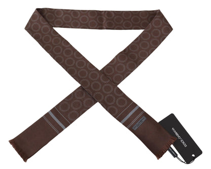 Dolce & Gabbana Brown Circles Neck Wrap Fringe Silk Scarf