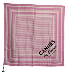 Pink Striped Silk Square Foulard Wrap Scarf