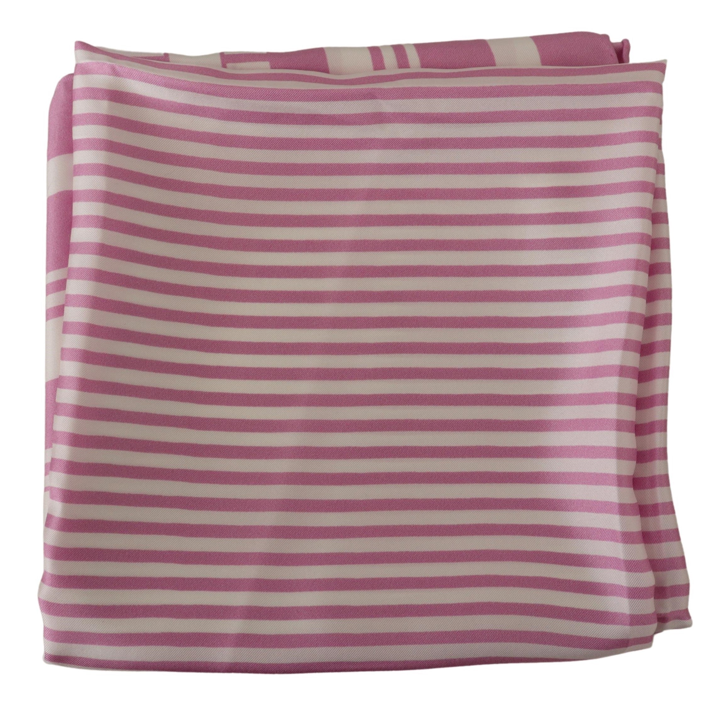 Pink Striped Silk Square Foulard Wrap Scarf