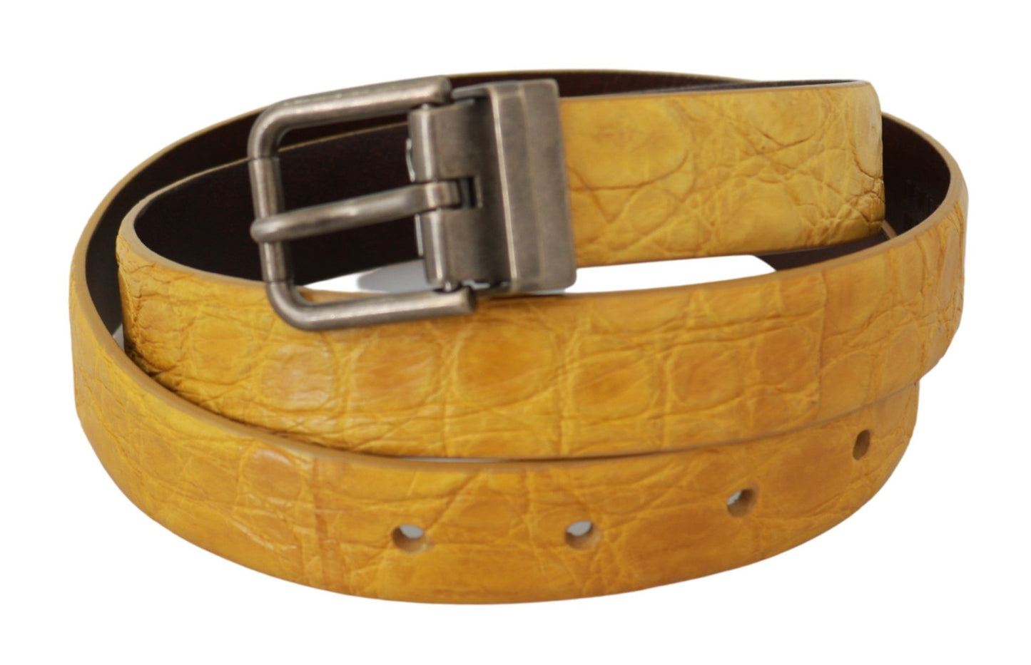 Dolce & Gabbana Yellow Exotic Skin Leather Grey Buckle Belt