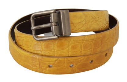 Dolce & Gabbana Yellow Exotic Skin Leather Grey Buckle Belt