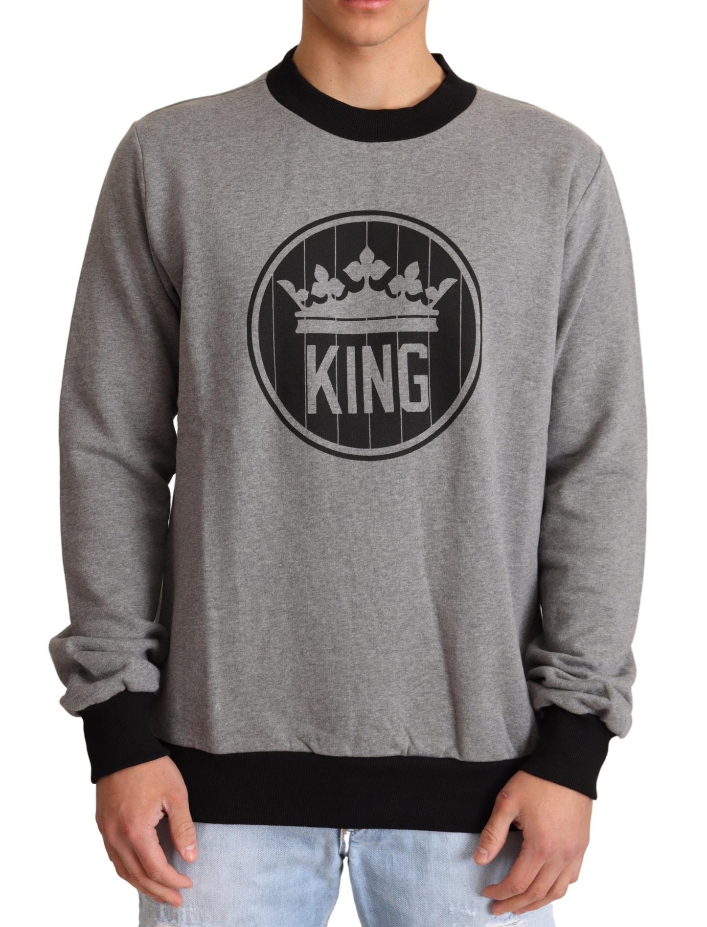 Dolce & Gabbana Gray Crown King Cotton Pullover Sweater