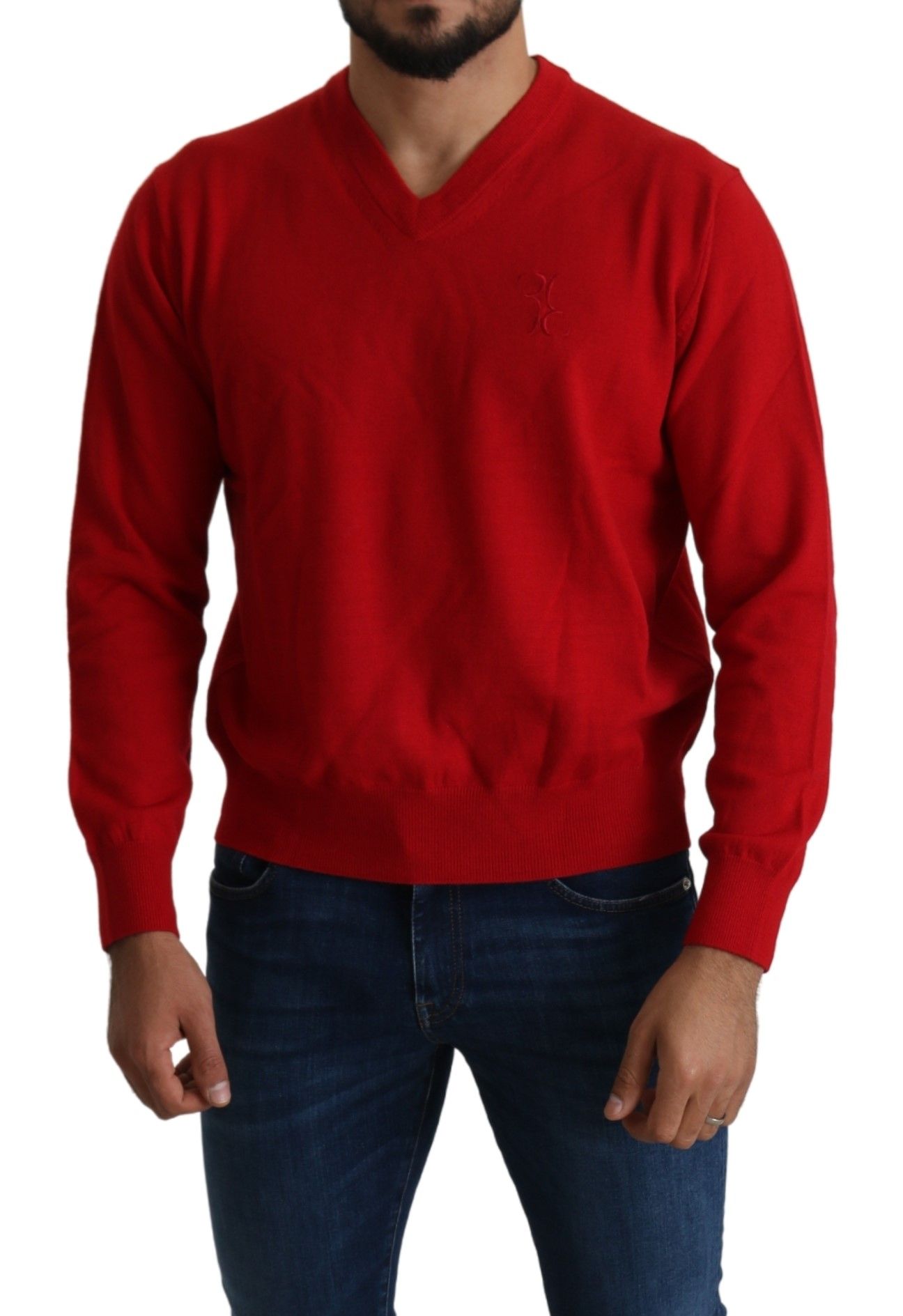 Billionaire Italian Couture Red V-neck Wool Sweatshirt Pullover Sweater