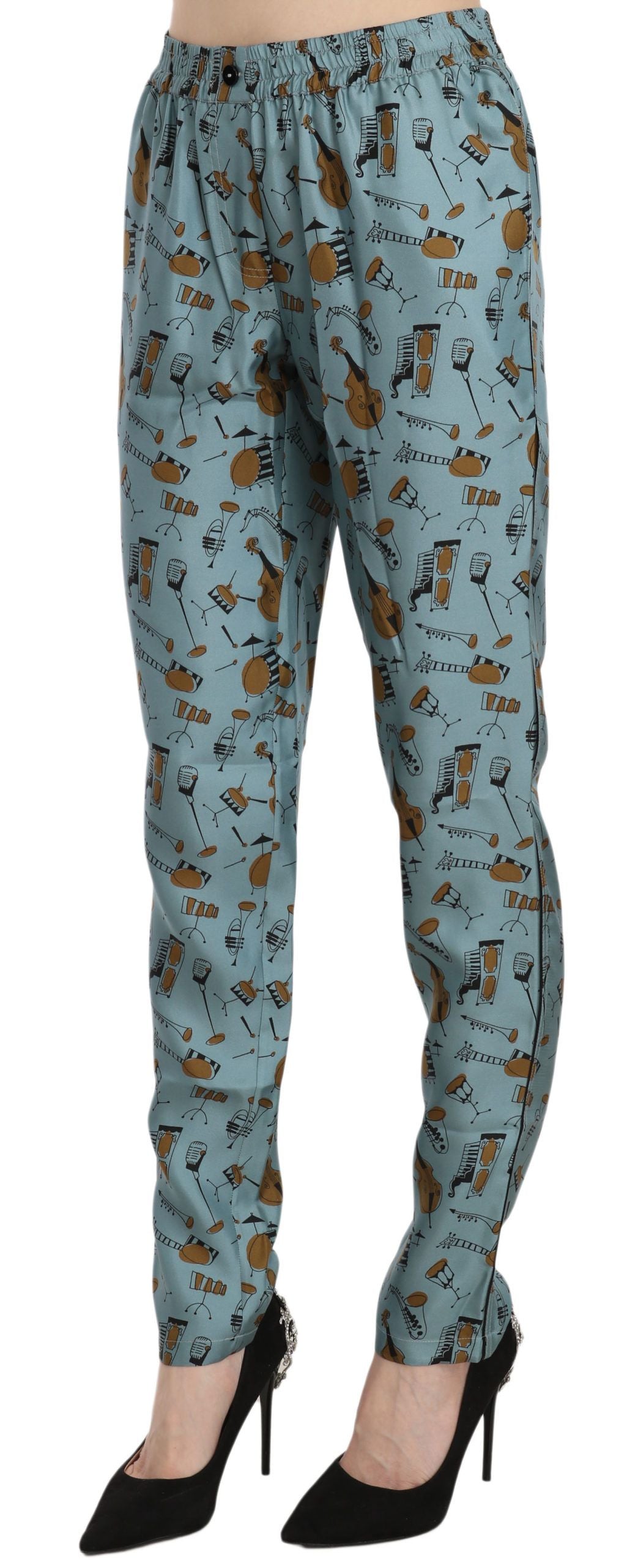 Dolce & Gabbana Blue Musical Instruments Print Tapered Pants