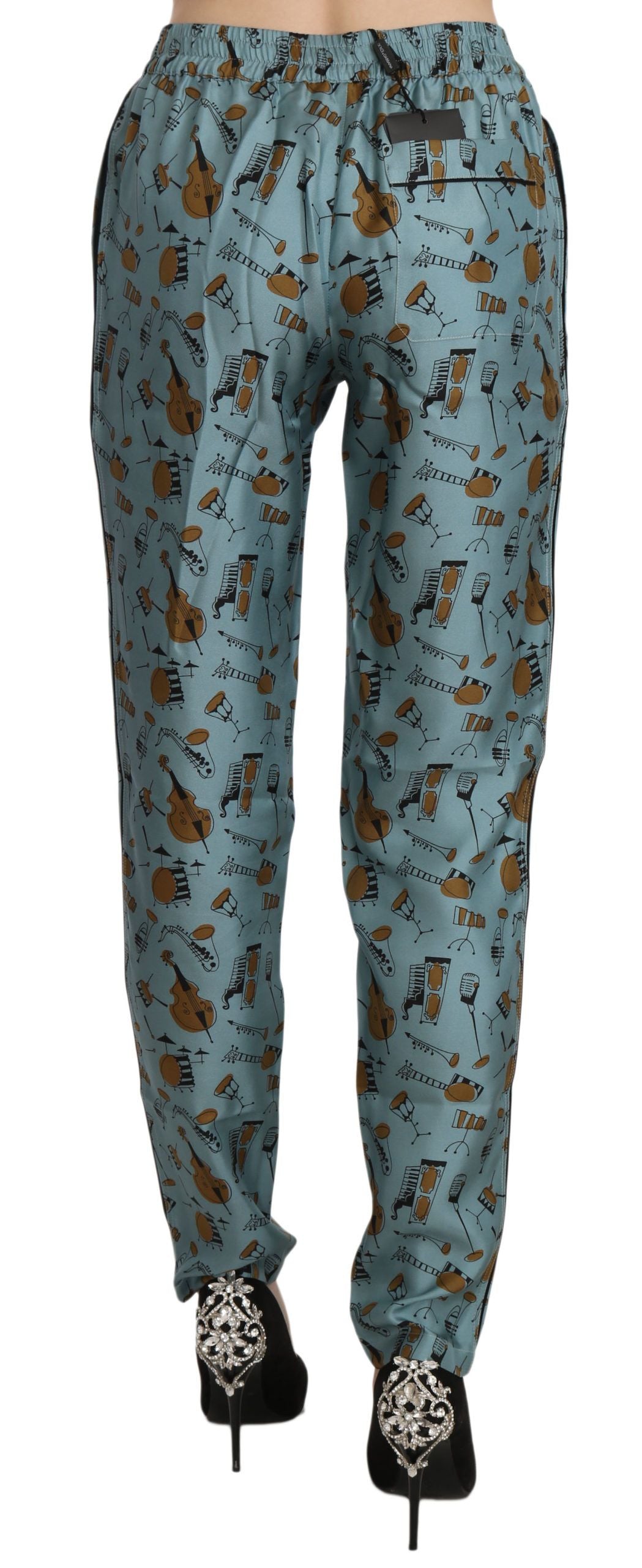 Dolce & Gabbana Blue Musical Instruments Print Tapered Pants