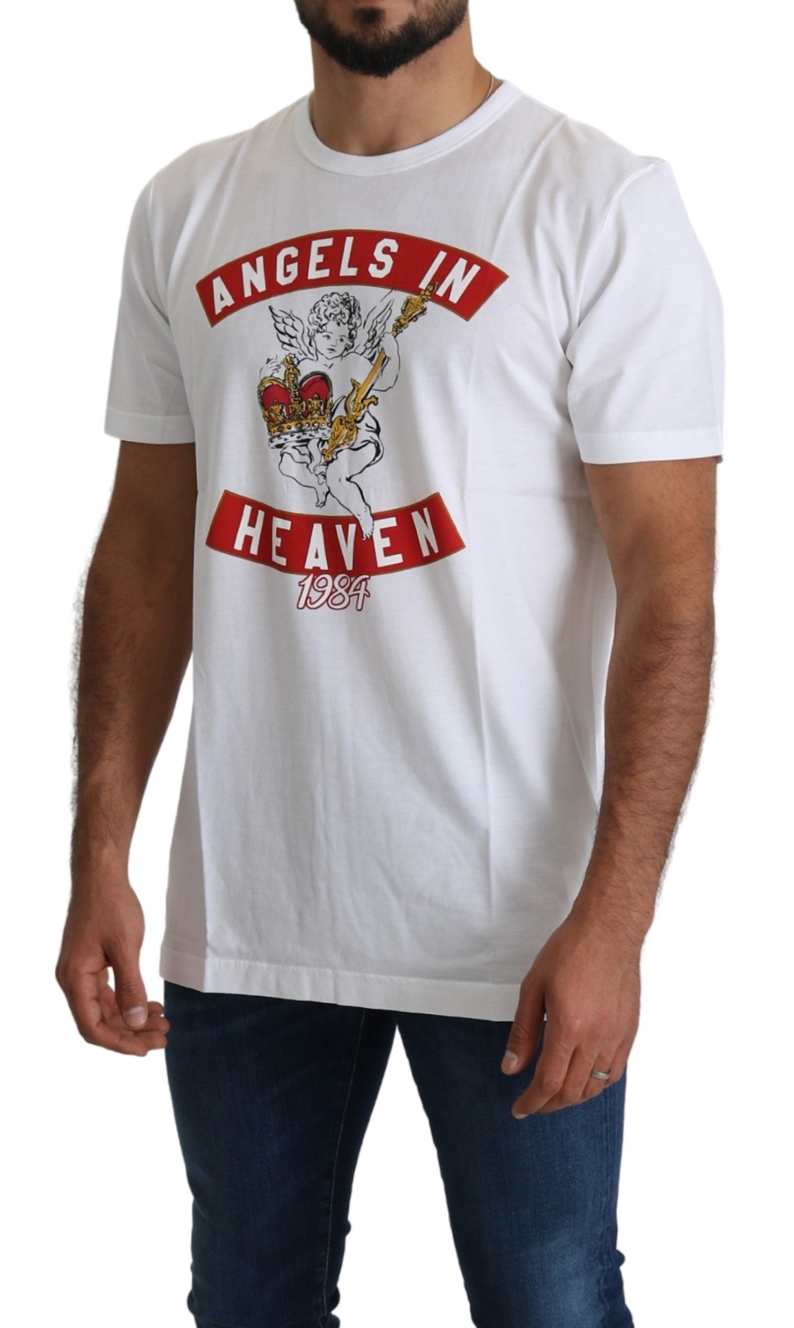 White Cotton Top Angels in Heaven Mens T-shirt