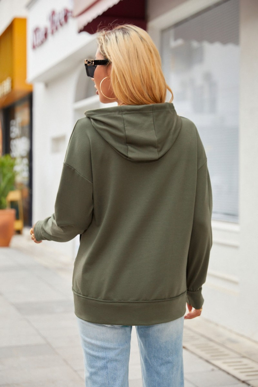 Zip Detail Drawstring Hoodie