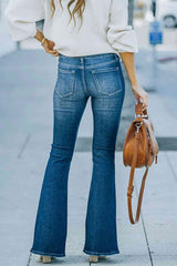 Buttoned Distressed Wide Leg Jeans