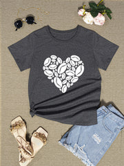 Heart Round Neck Short Sleeve T-Shirt