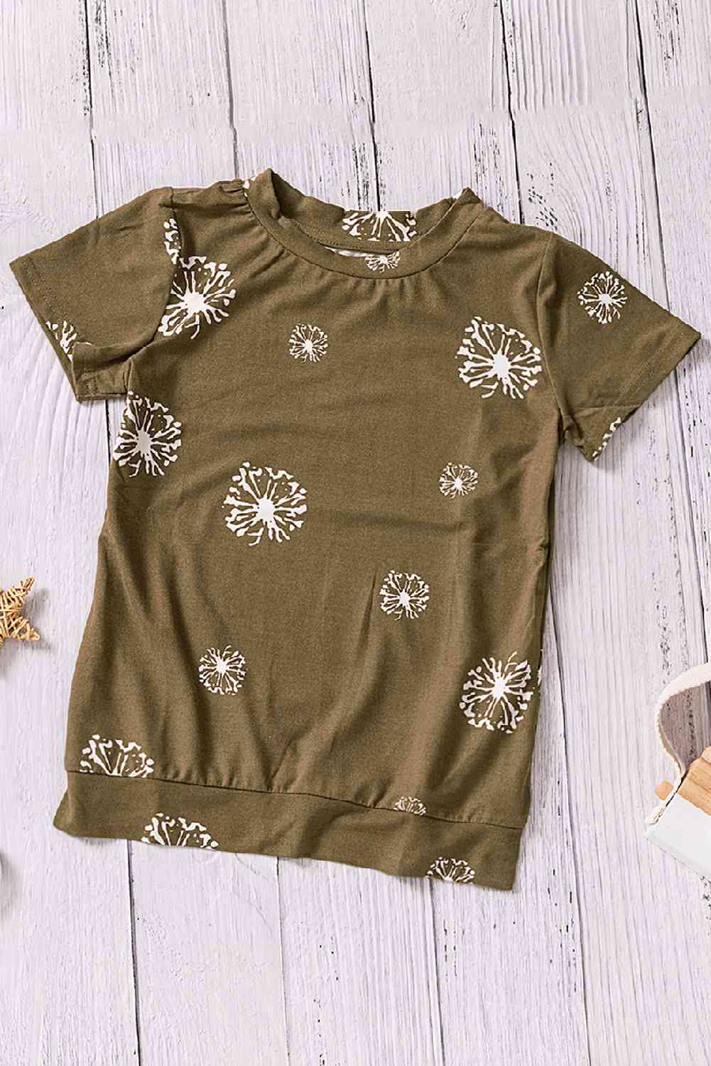 Girls Dandelion Print Round Neck Tee