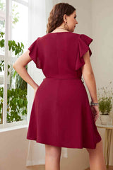 Plus Size Surplice Neck Tie Waist Dress