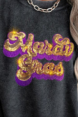 Sequin Mardi Gras Embroidered Round Neck Sweatshirt