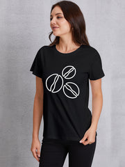 Coffee Bean Graphic Round Neck T-Shirt