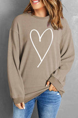 Heart Round Neck Dropped Shoulder Sweatshirt