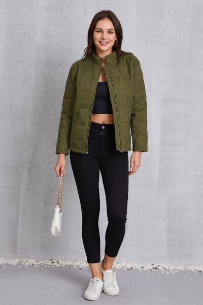 Zip Up Mock Neck Pocketed Jacket