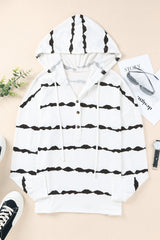 Striped Half-Button Drawstring Hoodie