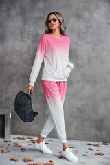 Gradient Round Neck Sweatshirt and Joggers Set