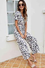 Printed Tie-Waist Surplice Jumpsuit