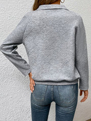 Half Buttoned Collared Neck Sweatshirt with Pocket