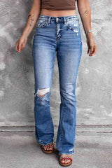 Distressed Flared Jeans with Pockets