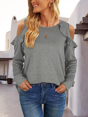 Round Neck Ruffled Cold-Shoulder Blouse