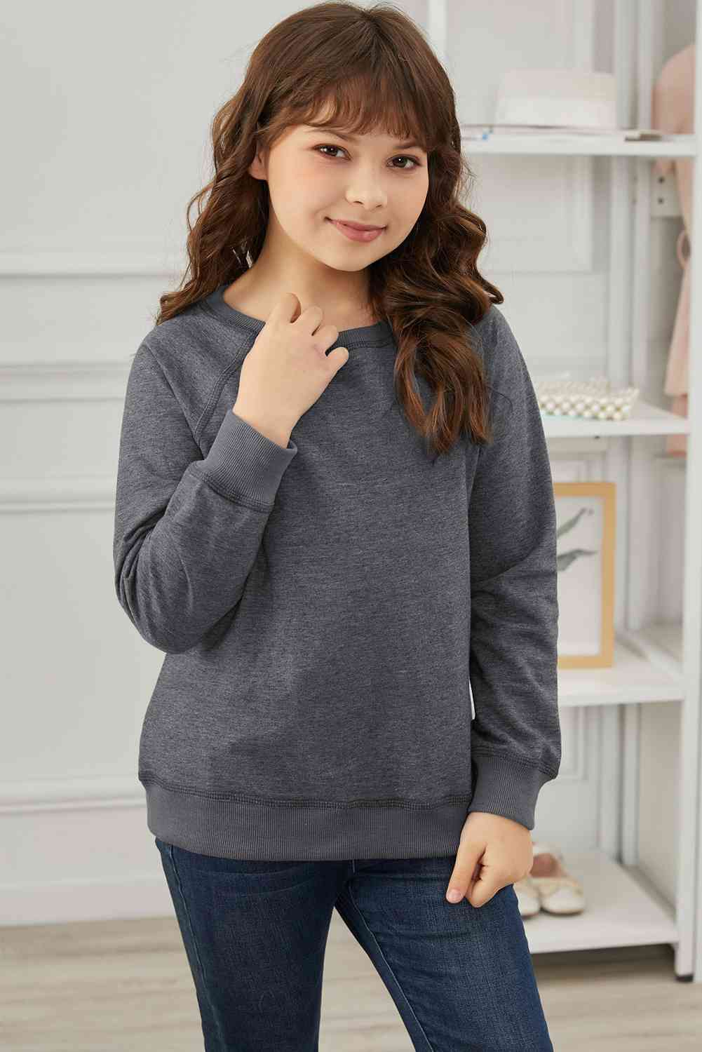 Girls Raglan Sleeve Ribbed Trim Sweatshirt